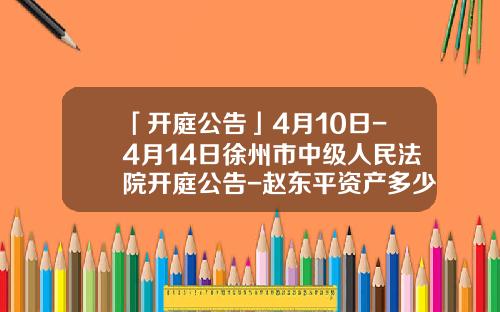 「开庭公告」4月10日-4月14日徐州市中级人民法院开庭公告-赵东平资产多少