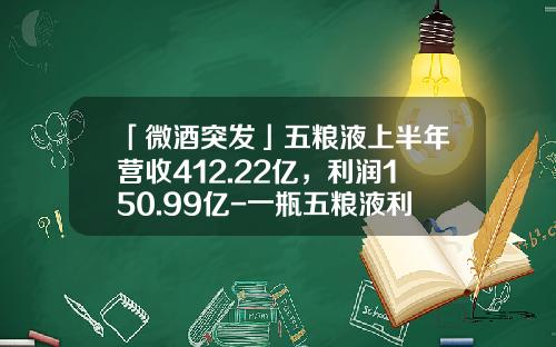 「微酒突发」五粮液上半年营收412.22亿，利润150.99亿-一瓶五粮液利润有多少