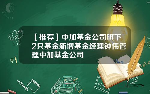 【推荐】中加基金公司旗下2只基金新增基金经理钟伟管理中加基金公司