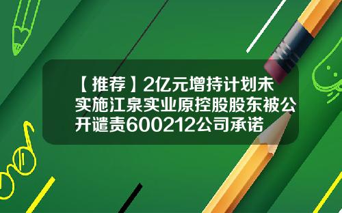 【推荐】2亿元增持计划未实施江泉实业原控股股东被公开谴责600212公司承诺