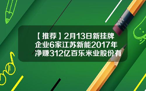 【推荐】2月13日新挂牌企业6家江苏新能2017年净赚312亿百乐米业股份有限公司