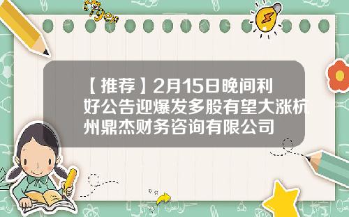【推荐】2月15日晚间利好公告迎爆发多股有望大涨杭州鼎杰财务咨询有限公司