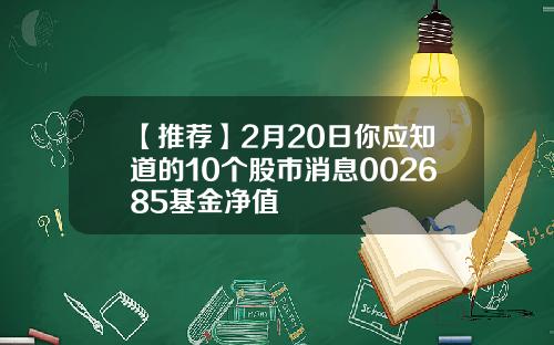 【推荐】2月20日你应知道的10个股市消息002685基金净值