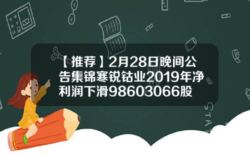 【推荐】2月28日晚间公告集锦寒锐钴业2019年净利润下滑98603066股票公司简介
