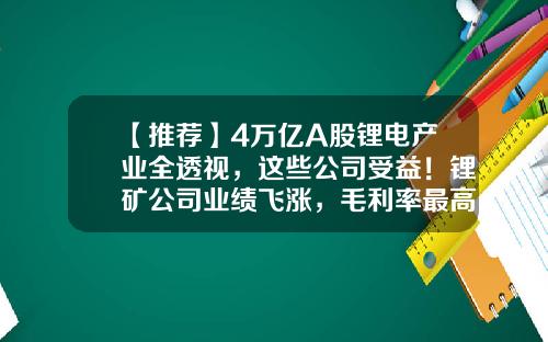 【推荐】4万亿A股锂电产业全透视，这些公司受益！锂矿公司业绩飞涨，毛利率最高超90%，“宁王”毛利率下滑-上市公司锂储量最大