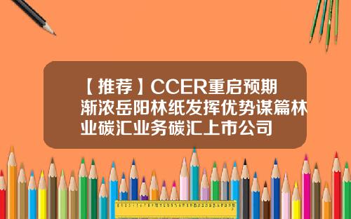 【推荐】CCER重启预期渐浓岳阳林纸发挥优势谋篇林业碳汇业务碳汇上市公司