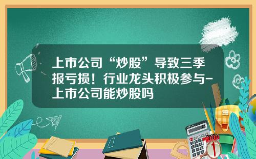 上市公司“炒股”导致三季报亏损!行业龙头积极参与-上市公司能炒股吗
