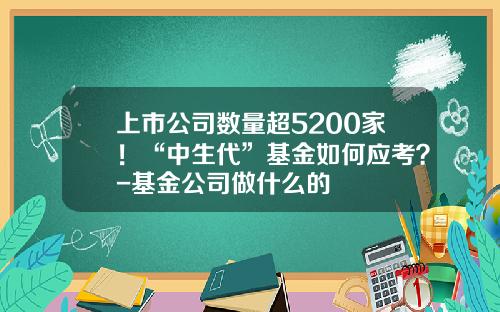 上市公司数量超5200家！“中生代”基金如何应考？-基金公司做什么的