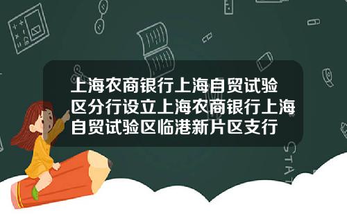上海农商银行上海自贸试验区分行设立上海农商银行上海自贸试验区临港新片区支行