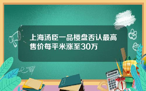 上海汤臣一品楼盘否认最高售价每平米涨至30万