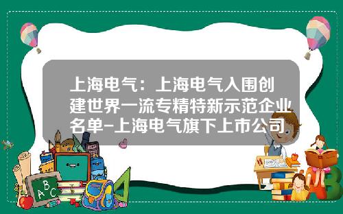 上海电气：上海电气入围创建世界一流专精特新示范企业名单-上海电气旗下上市公司