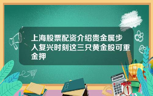 上海股票配资介绍贵金属步入复兴时刻这三只黄金股可重金押