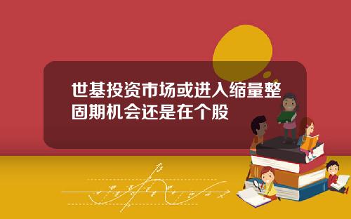 世基投资市场或进入缩量整固期机会还是在个股