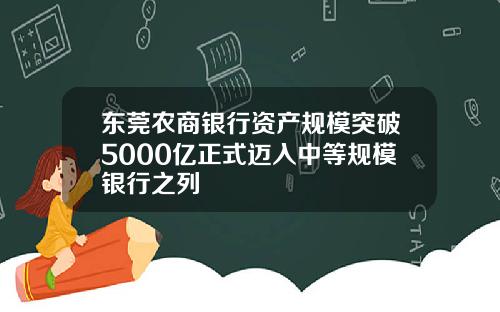 东莞农商银行资产规模突破5000亿正式迈入中等规模银行之列