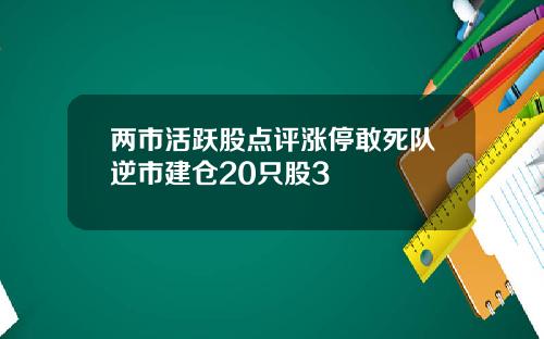 两市活跃股点评涨停敢死队逆市建仓20只股3