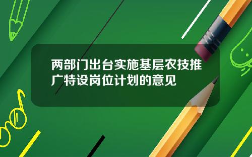 两部门出台实施基层农技推广特设岗位计划的意见