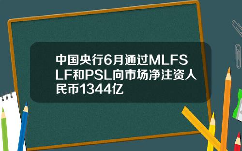 中国央行6月通过MLFSLF和PSL向市场净注资人民币1344亿
