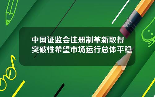 中国证监会注册制革新取得突破性希望市场运行总体平稳