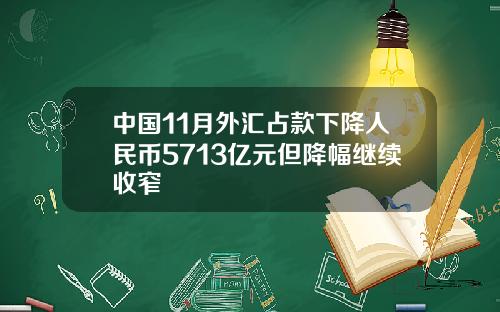 中国11月外汇占款下降人民币5713亿元但降幅继续收窄