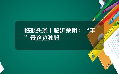 临报头条丨临沂蒙阴：“丰”景这边独好