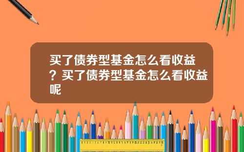 买了债券型基金怎么看收益？买了债券型基金怎么看收益呢