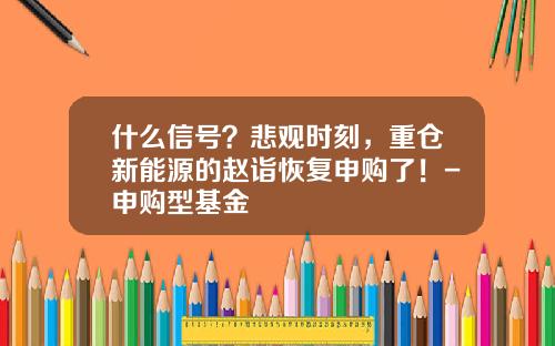 什么信号？悲观时刻，重仓新能源的赵诣恢复申购了！-申购型基金