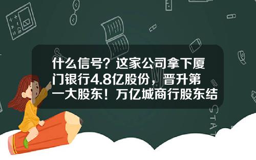 什么信号？这家公司拿下厦门银行4.8亿股份，晋升第一大股东！万亿城商行股东结构也大变-厦门最大担保公司