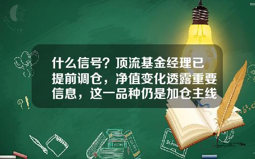 什么信号？顶流基金经理已提前调仓，净值变化透露重要信息，这一品种仍是加仓主线#热点复盘#-基金调仓是什么意思