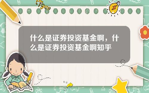 什么是证券投资基金啊,什么是证券投资基金啊知乎