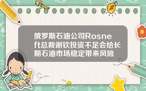 俄罗斯石油公司Rosneft总裁谢钦投资不足会给长期石油市场稳定带来风险