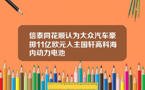 信泰同花顺认为大众汽车豪掷11亿欧元入主国轩高科海内动力电池