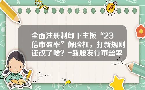 全面注册制卸下主板“23倍市盈率”保险杠，打新规则还改了啥？-新股发行市盈率多少算高