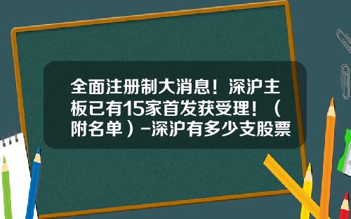 全面注册制大消息！深沪主板已有15家首发获受理！（附名单）-深沪有多少支股票