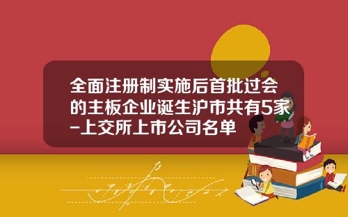 全面注册制实施后首批过会的主板企业诞生沪市共有5家-上交所上市公司名单