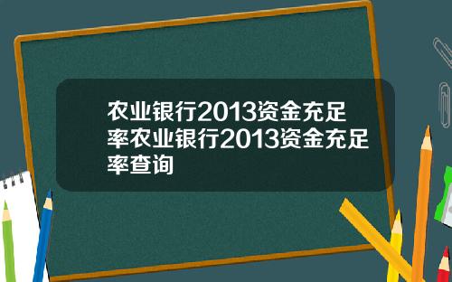 农业银行2013资金充足率农业银行2013资金充足率查询