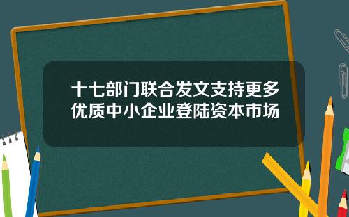 十七部门联合发文支持更多优质中小企业登陆资本市场