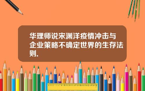 华理师说宋渊洋疫情冲击与企业策略不确定世界的生存法则.