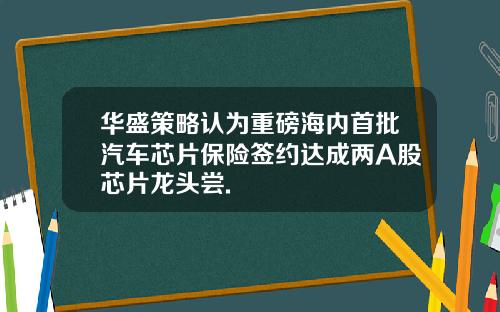 华盛策略认为重磅海内首批汽车芯片保险签约达成两A股芯片龙头尝.