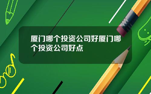 厦门哪个投资公司好厦门哪个投资公司好点
