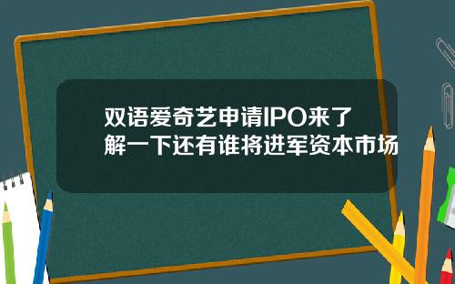 双语爱奇艺申请IPO来了解一下还有谁将进军资本市场
