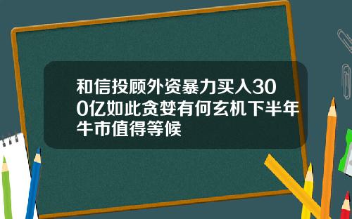 和信投顾外资暴力买入300亿如此贪婪有何玄机下半年牛市值得等候
