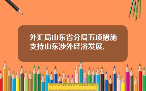 外汇局山东省分局五项措施支持山东涉外经济发展.