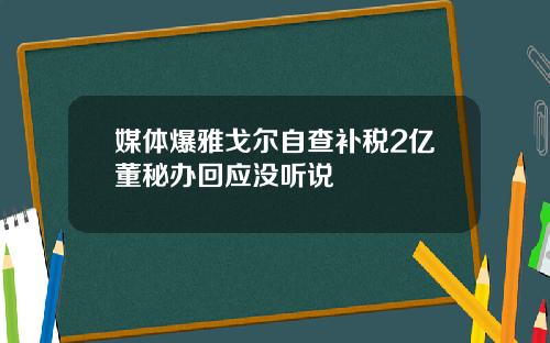 媒体爆雅戈尔自查补税2亿董秘办回应没听说
