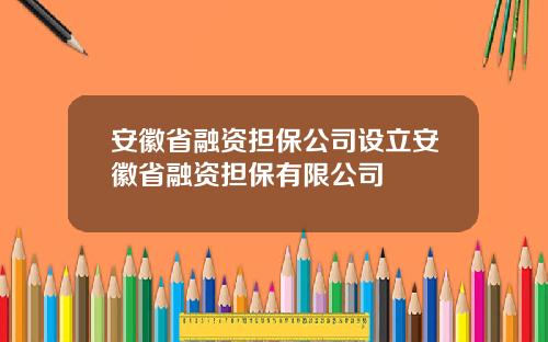 安徽省融资担保公司设立安徽省融资担保有限公司