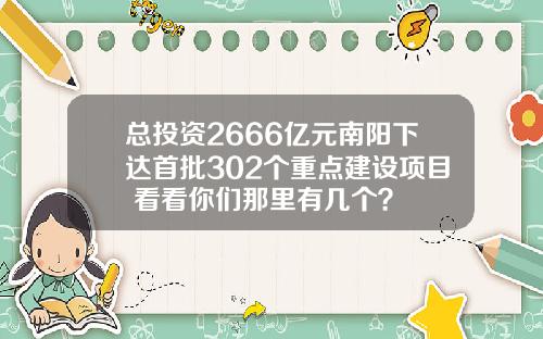 总投资2666亿元南阳下达首批302个重点建设项目 看看你们那里有几个？