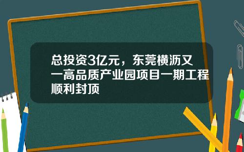 总投资3亿元，东莞横沥又一高品质产业园项目一期工程顺利封顶