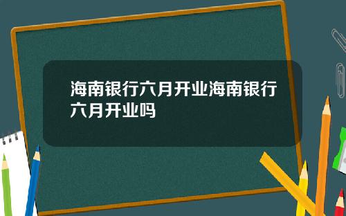 海南银行六月开业海南银行六月开业吗