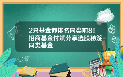 2只基金都排名同类前8！招商基金付斌分享选股秘笈-同类基金