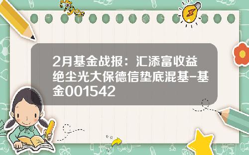 2月基金战报：汇添富收益绝尘光大保德信垫底混基-基金001542