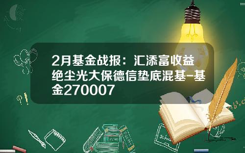 2月基金战报：汇添富收益绝尘光大保德信垫底混基-基金270007